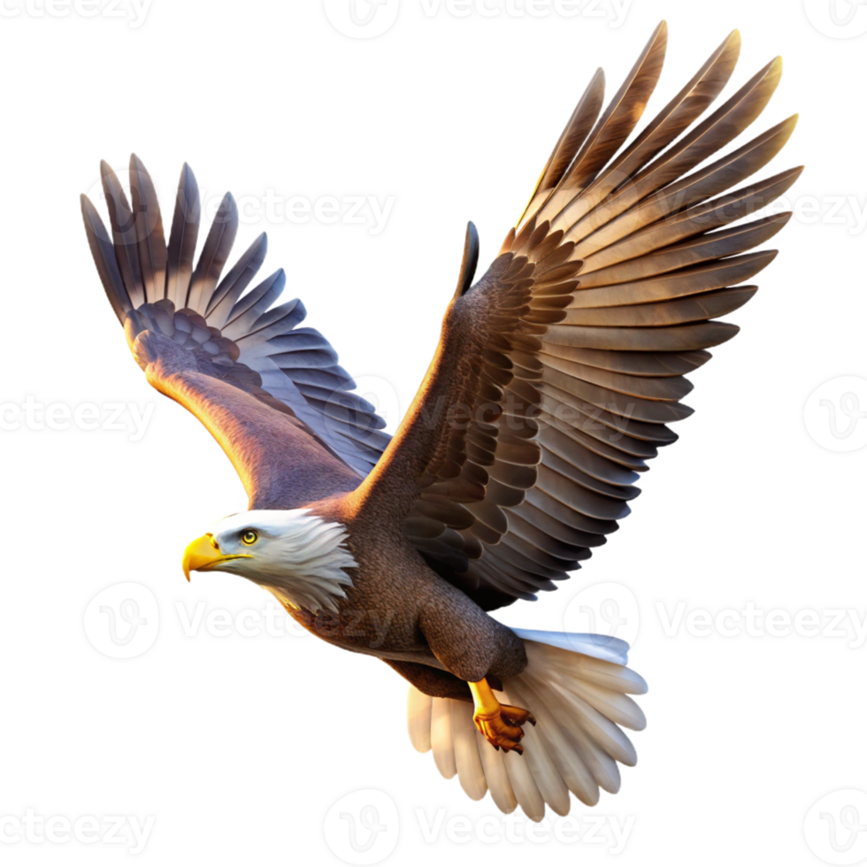 impressive vintage A powerful eagle soaring through the sky, illuminated by the bright, clear light of a midday sun, in a majestic, photorealistic style authentic png