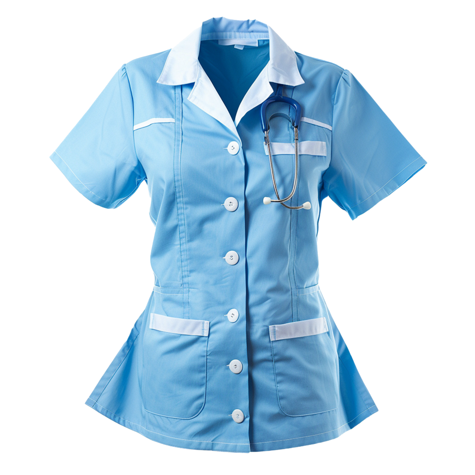 Light Blue Medical Scrub Top with White Trim and Stethoscope png