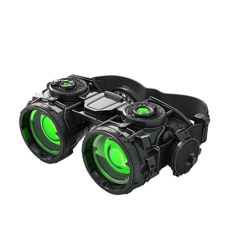 Futuristic Black Goggles with Green Lenses and Adjustable Headband png