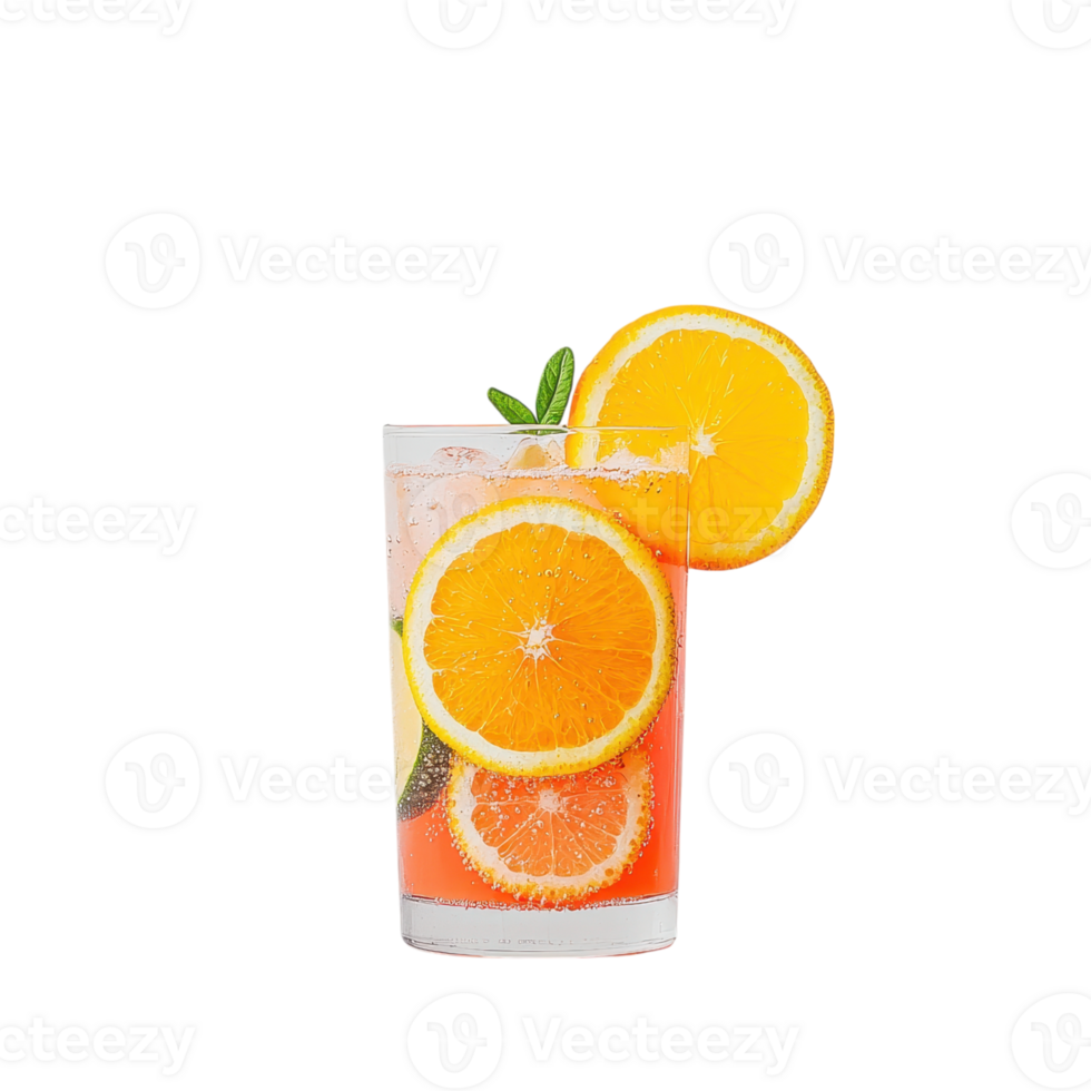 Refreshing citrus cocktail with orange slices and mint on a transparent background. Perfect for summer drinks and healthy lifestyle concepts. png