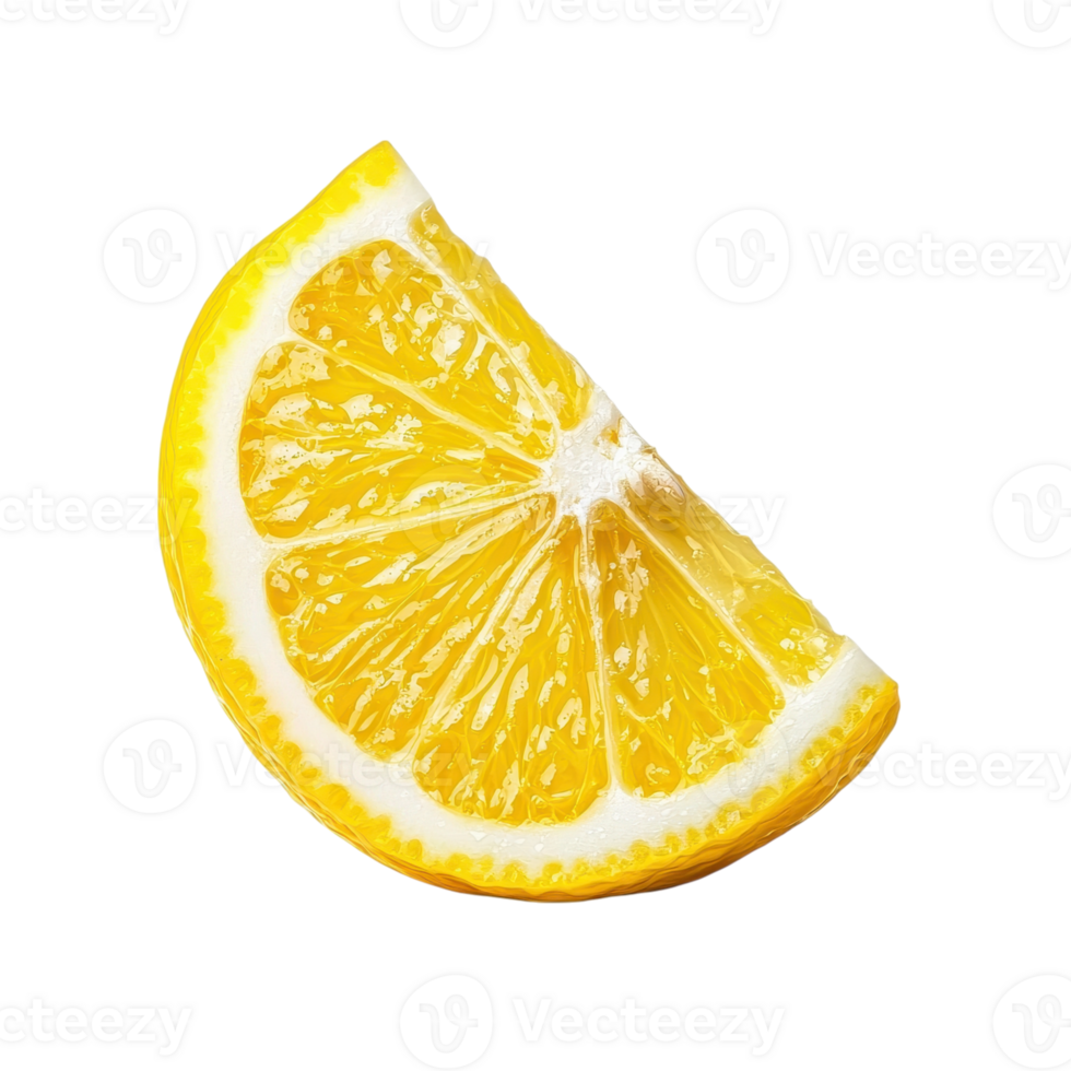 A juicy lemon wedge on a transparent background. Perfect for adding a citrusy touch to your designs. png