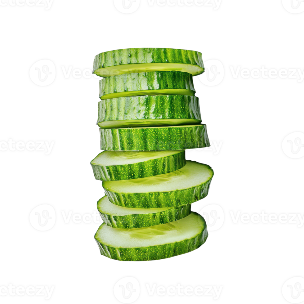 Stack of fresh cucumber slices on a transparent background. Healthy eating and vegetarian food concept. png