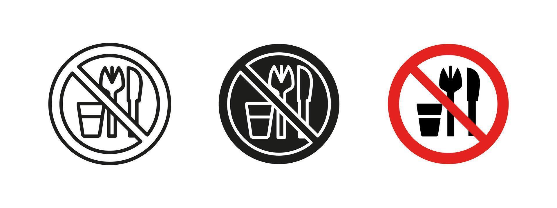No food and drink icon. Eating and drinking restriction illustration. Public area hygiene and safety sign. Regulation and prohibition pictogram for restaurants and facilities. vector