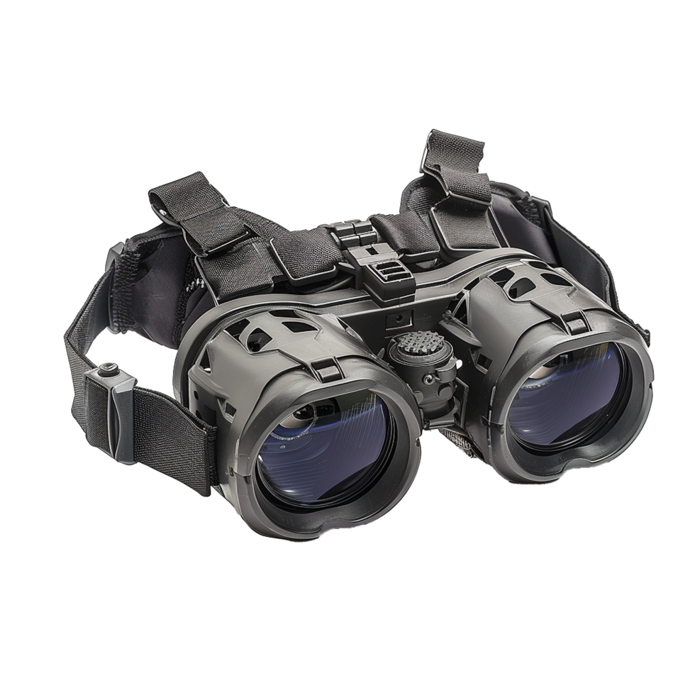 HighTech Black Binoculars with Head Strap for Enhanced Night Vision and Outdoor Activities png