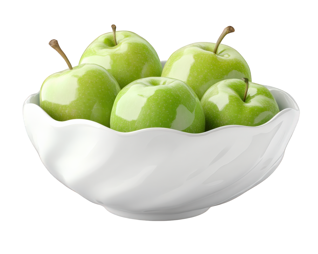 A bowl of green apples on a black background png
