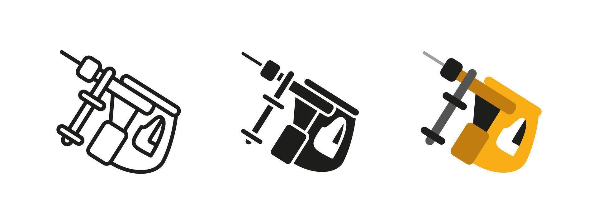 Jigsaw tool icon. Electric cutting illustration. Handheld power saw for woodworking, carpentry and DIY projects. Used for precise curved and straight cuts in various materials. vector