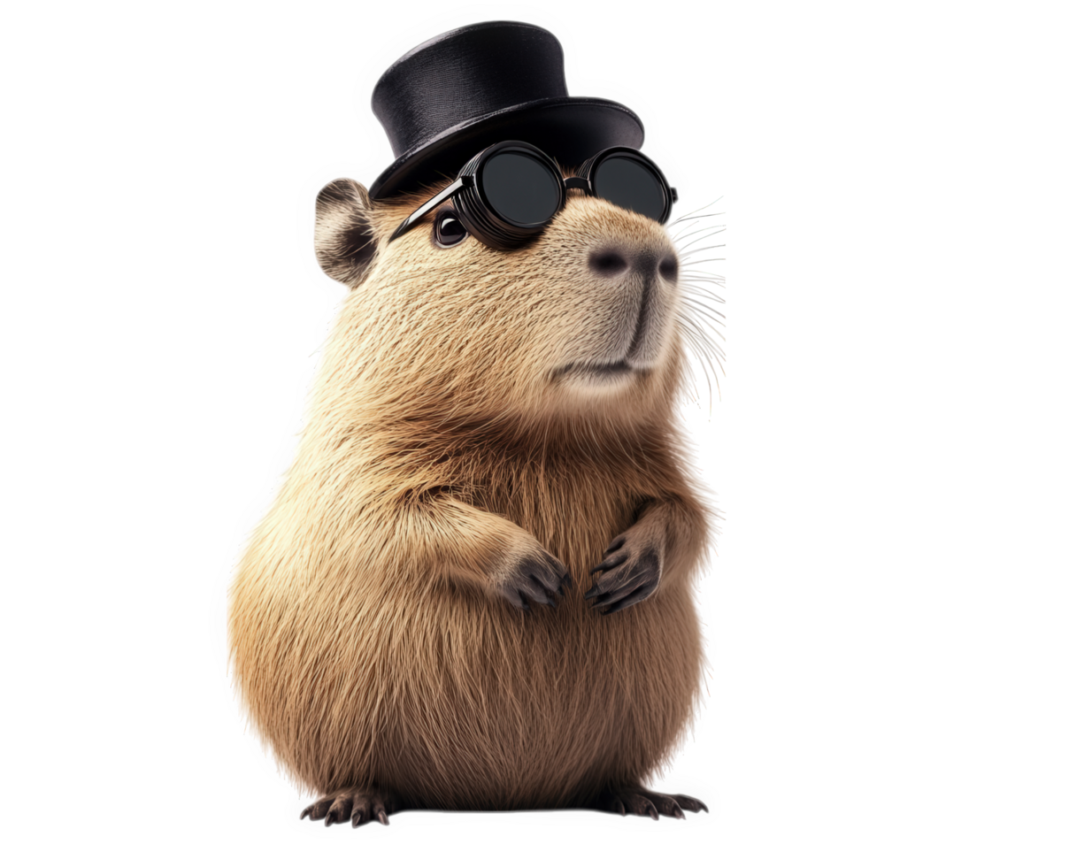 A capybara wearing a top hat and sunglasses png