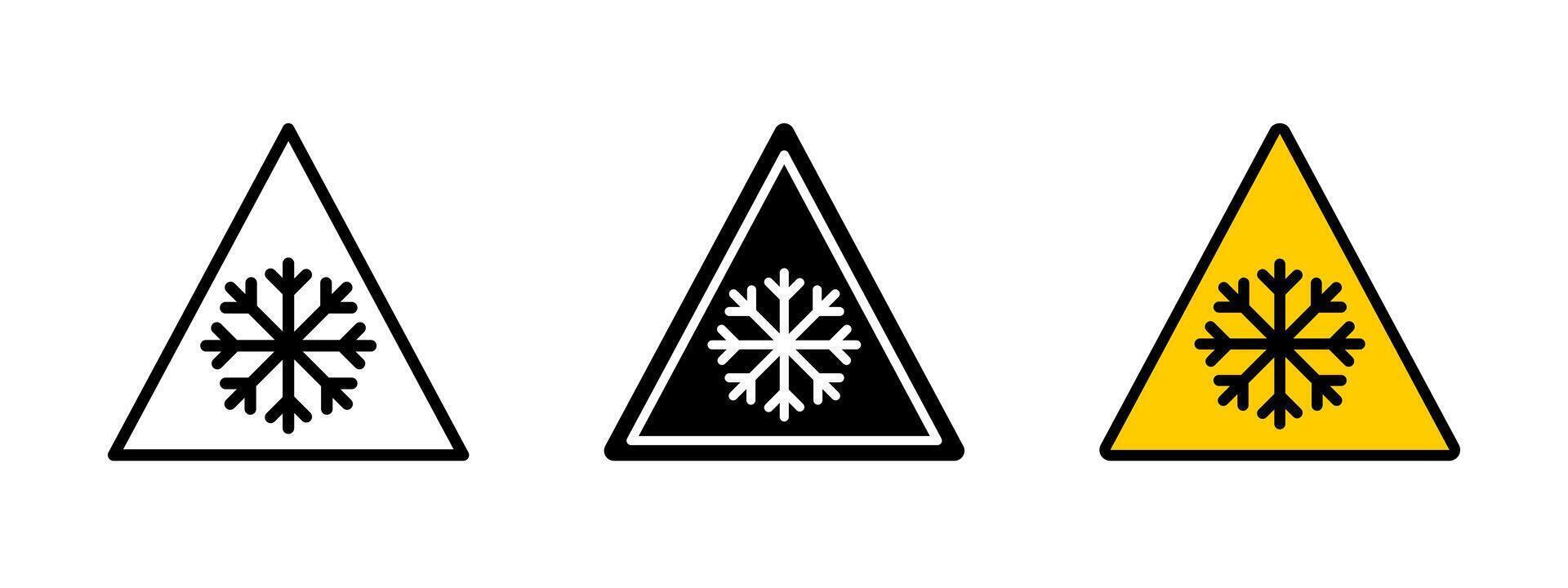 Cold hazard icon. Winter warning illustration. Ice and snowflake safety sign for slippery surfaces, freezing temperatures and weather precautions. vector