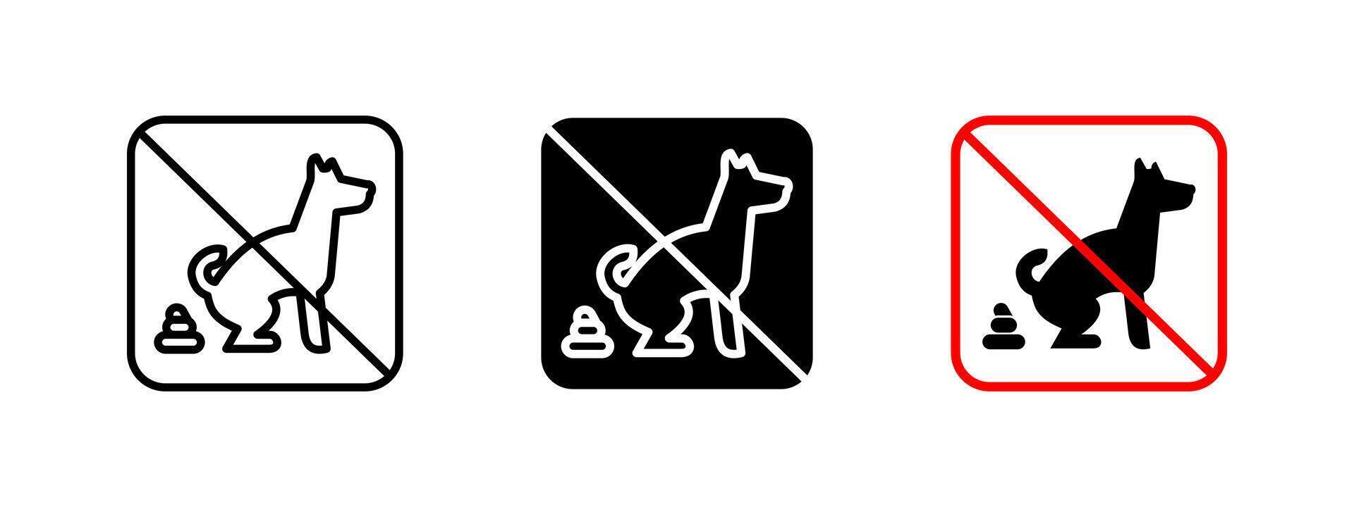 No dog poop icon. Prohibited pet waste sign with a dog and restriction mark illustration. Public area cleanliness and responsible pet ownership symbol. vector