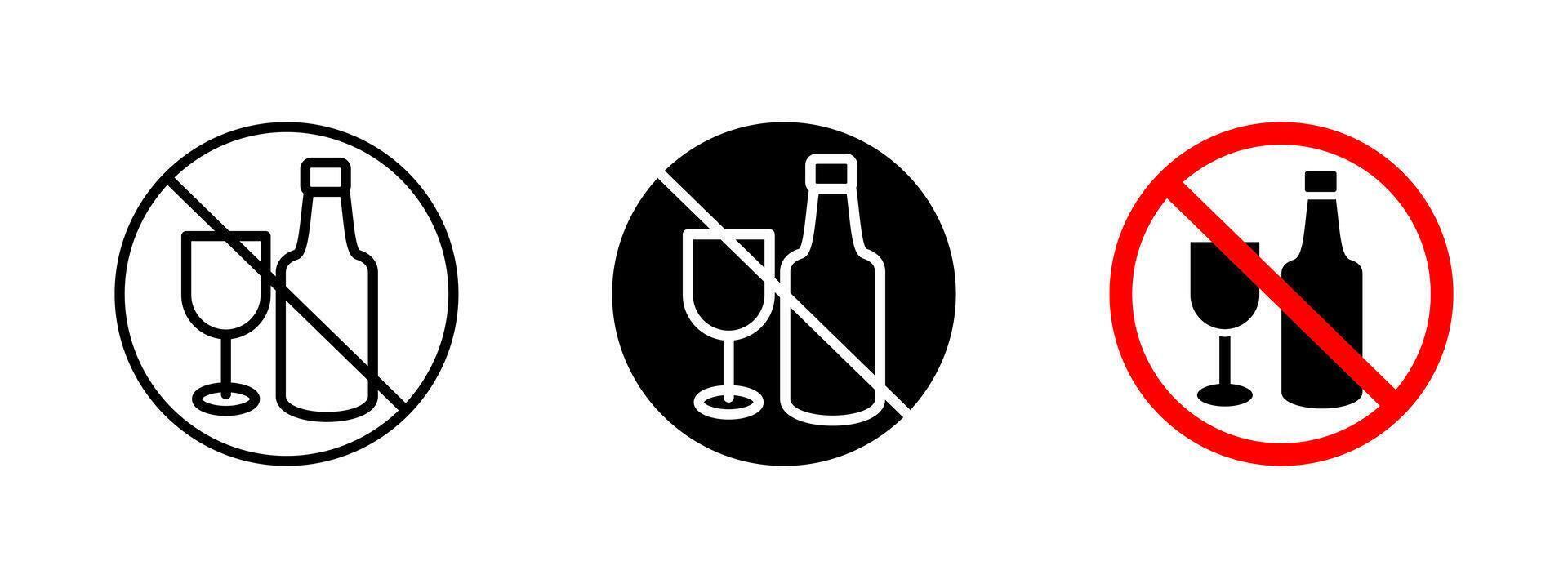 No alcohol icon. Prohibited drinking sign indicating restriction on alcohol consumption. Warning symbol for liquor-free zones and safety regulations enforcement. vector