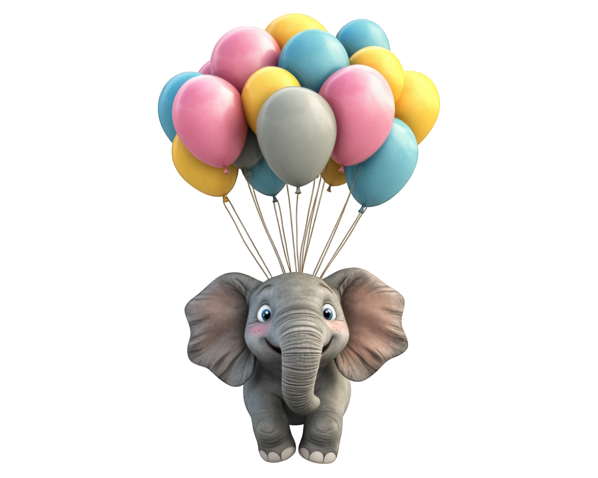 An elephant with balloons on a black background png