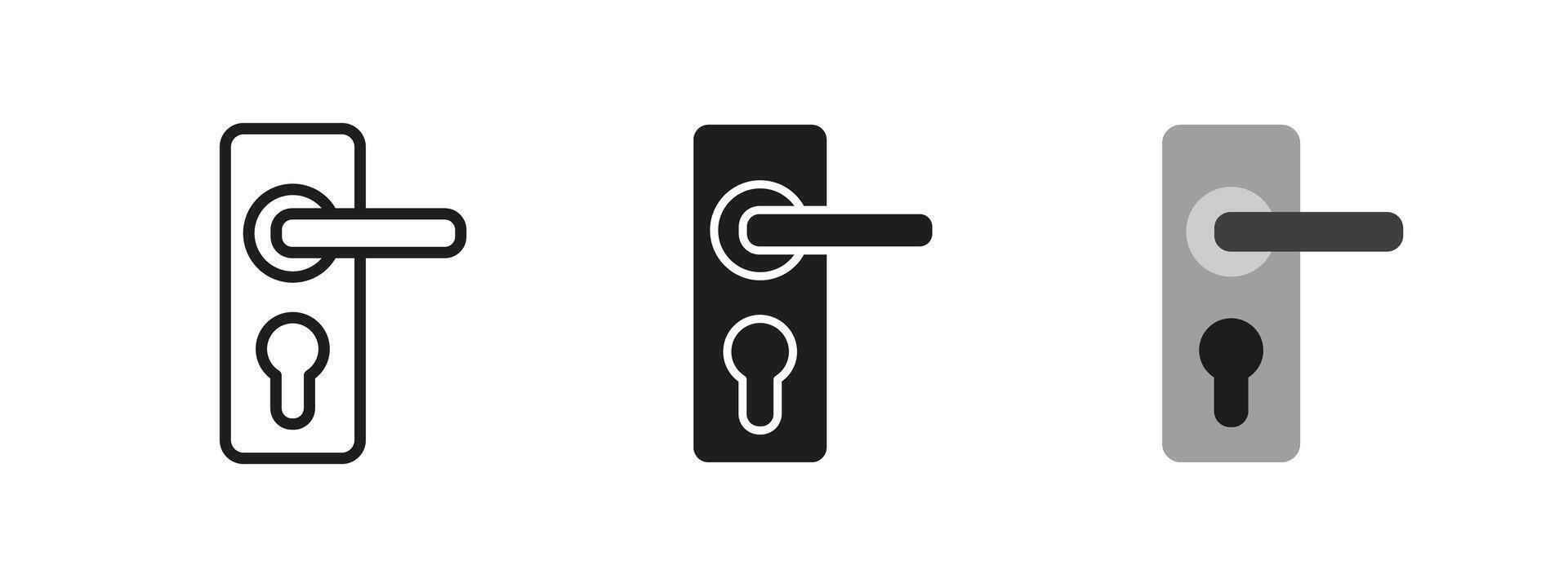 Door handle icon. Modern door lock illustration. Home and office security symbol. Entry access and safety mechanism sign. Interior and exterior hardware pictogram. vector