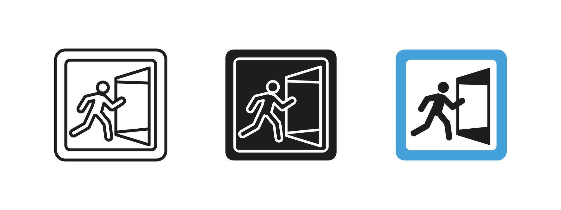 Exit icon. Emergency escape illustration. Safety sign for evacuation routes. Directional guide for public buildings, security and hazard warning pictogram. vector