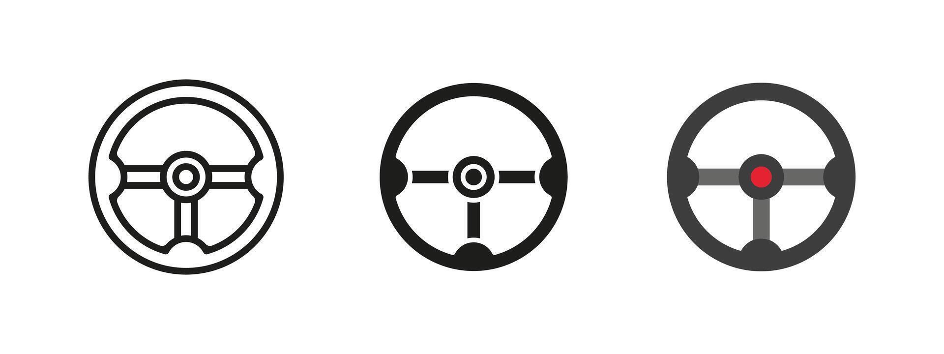 Steering wheel icon. Car driving control illustration. Vehicle navigation and handling symbol. Automotive steering mechanism sign. Transportation and road safety pictogram. Race concept. vector