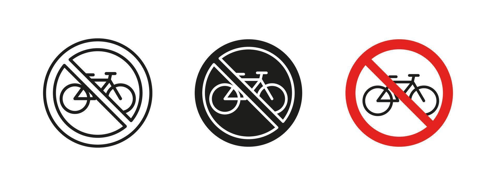 No bicycle icon. Cycling restriction illustration. Prohibited bike sign for pedestrian areas and restricted zones. Traffic safety and urban mobility regulation pictogram. vector