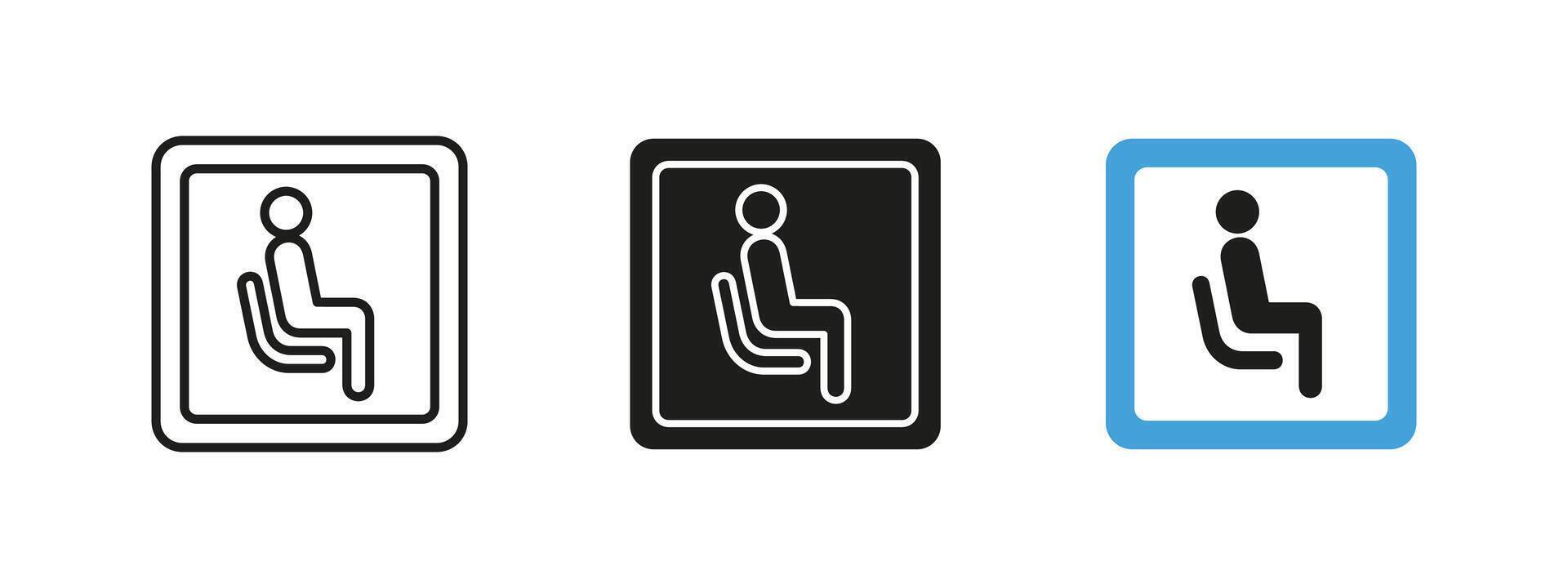 Seat icon. Public seating illustration. Symbol indicating a sitting area or waiting zone. Comfort and accessibility sign for transportation hubs, offices and public spaces. vector