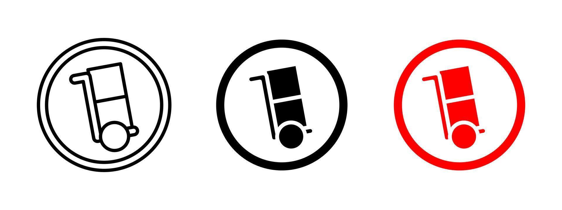 Hand truck icon. Cargo delivery illustration. Logistics and shipping symbol for warehouse handling and freight transport. Package and parcel moving pictogram. vector