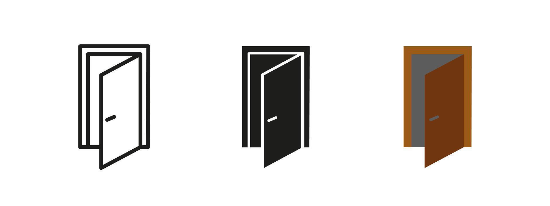 Open door icon. Home entrance illustration. Interior doorway symbol for access and security. Architectural design element representing transition, privacy and passage between rooms. vector