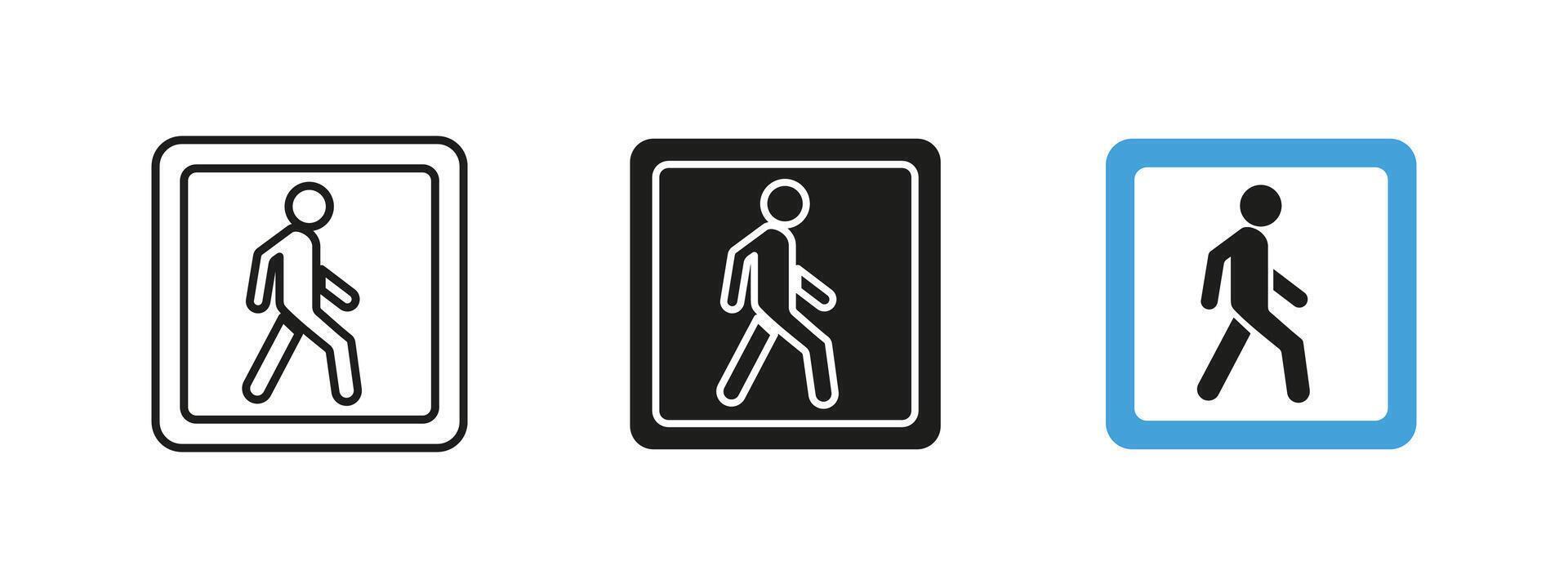 Walking area icon. Pedestrian movement illustration. Symbol indicating walking zone and path. Navigation and accessibility sign for urban planning, transportation hubs and public spaces. vector