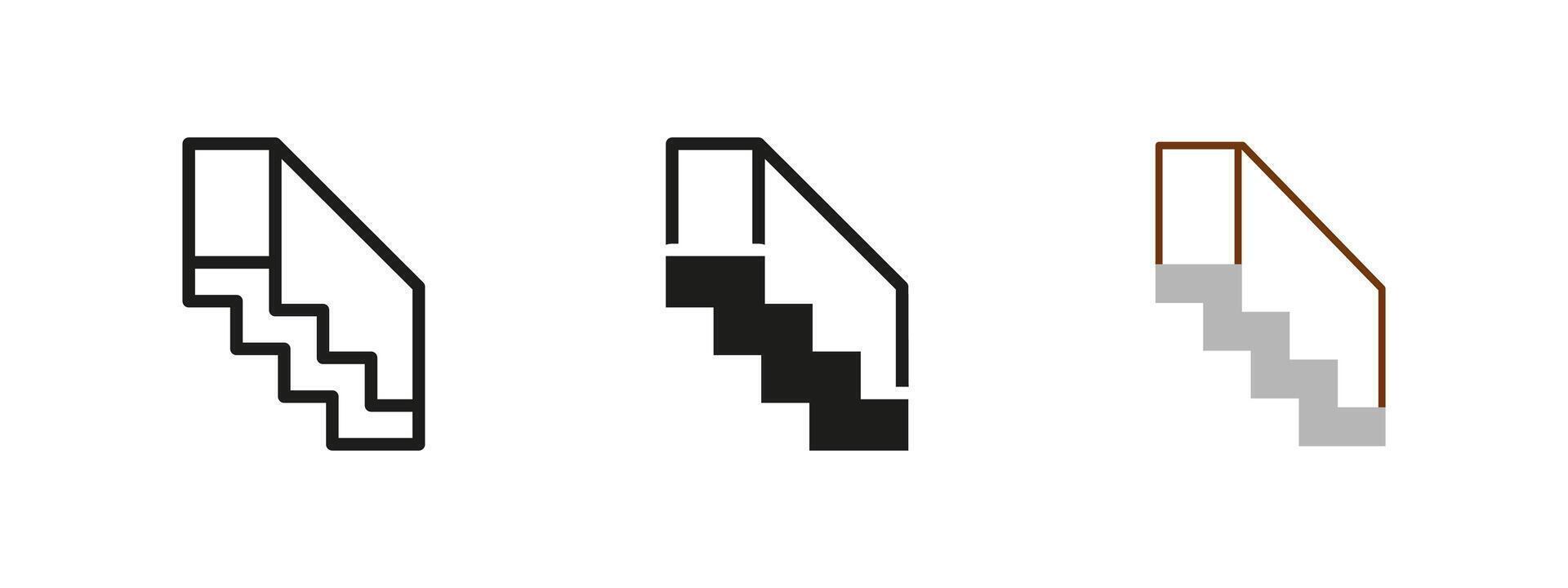 Stairs icon. Architectural staircase illustration. Building and home elevation symbol with railing for interior and construction design. Modern access and level transition pictogram. vector