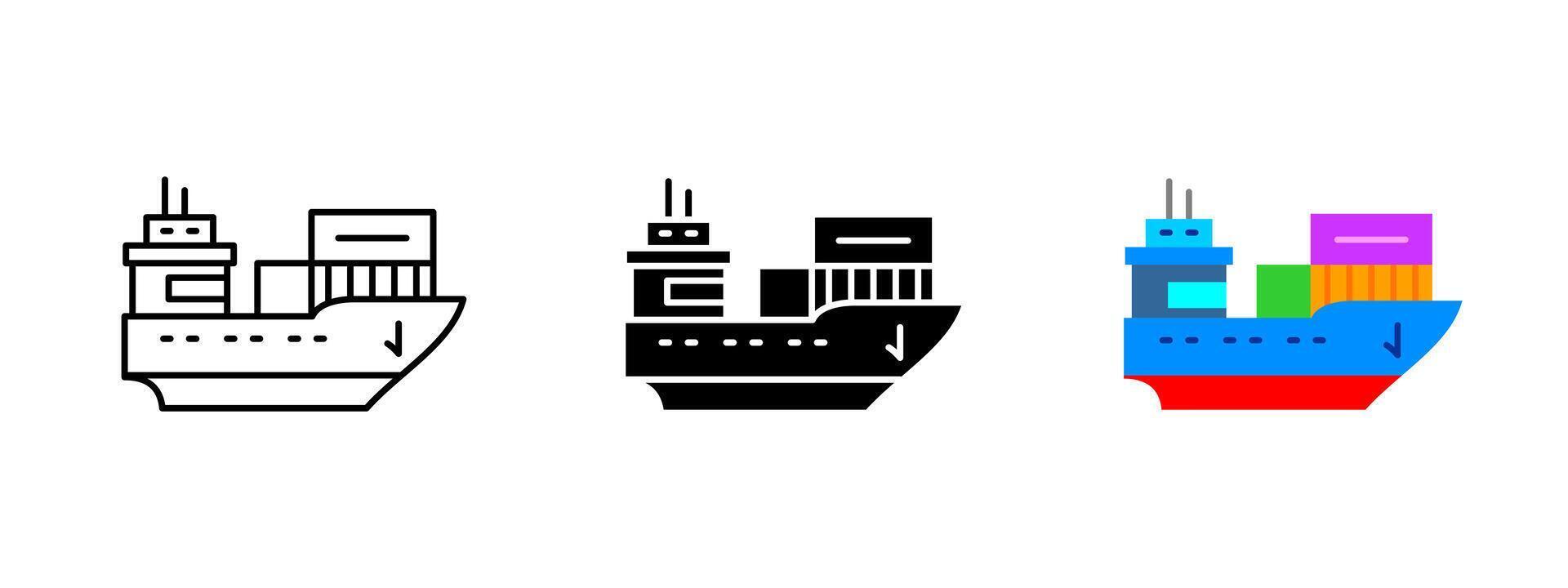 Cargo ship icon. Maritime freight transport illustration. Container vessel symbol for global shipping, logistics and international trade. Ocean delivery and sea transportation pictogram. vector