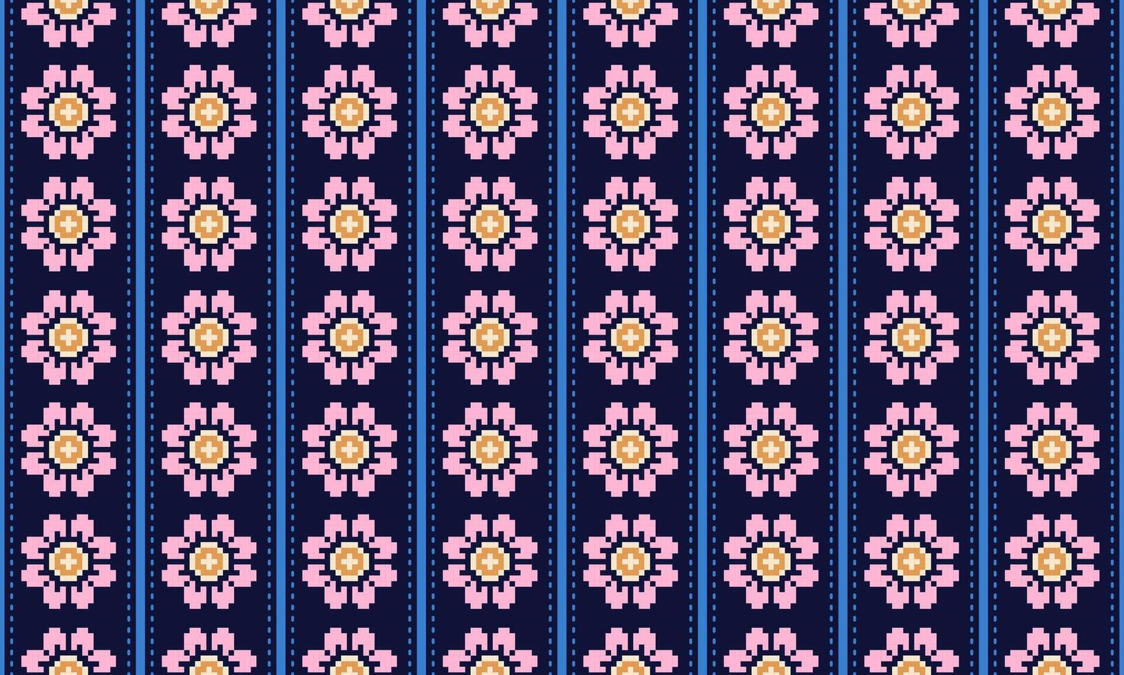 a detailed seamless composed of pixel designs with pink and square on dark blue background ,design for fabric or various pattern printing works. vector