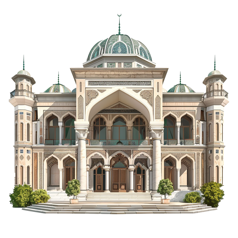 Architectural rendering of a majestic Islamic building with intricate details png