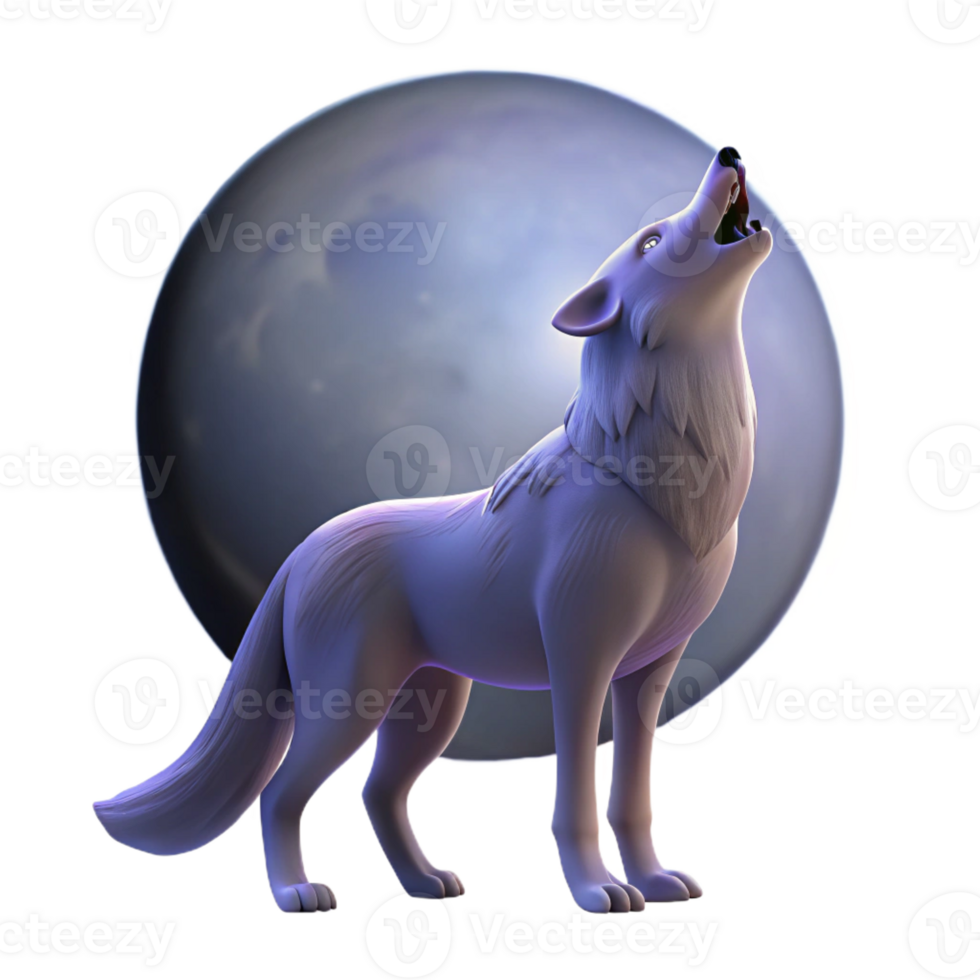 impressive classic A solitary wolf howling at the moon, illuminated by the cool, ethereal light of a full moon, in a haunting, realistic style professional png