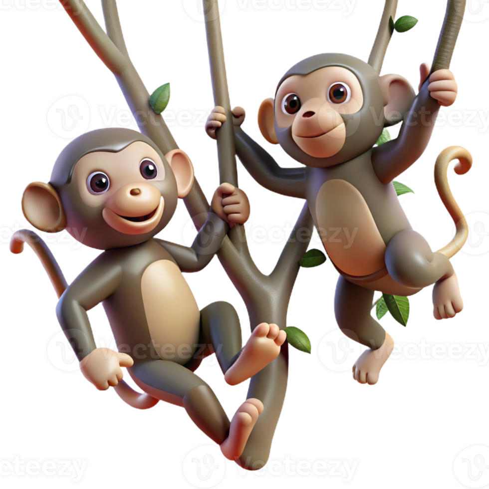 dramatic traditional A group of playful monkeys swinging through the trees, illuminated by the dappled sunlight of a rainforest canopy, in a dynamic, realistic style 4K png