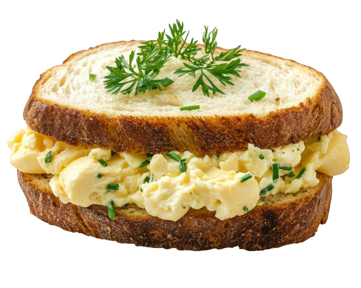 A sandwich with egg salad on top png