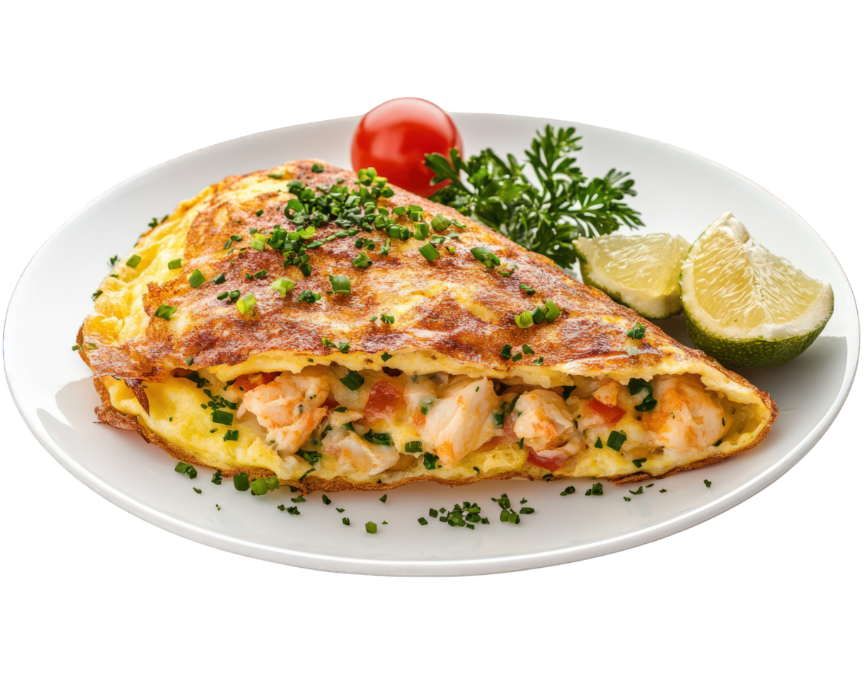 An omelet with chicken, tomatoes and parsley png