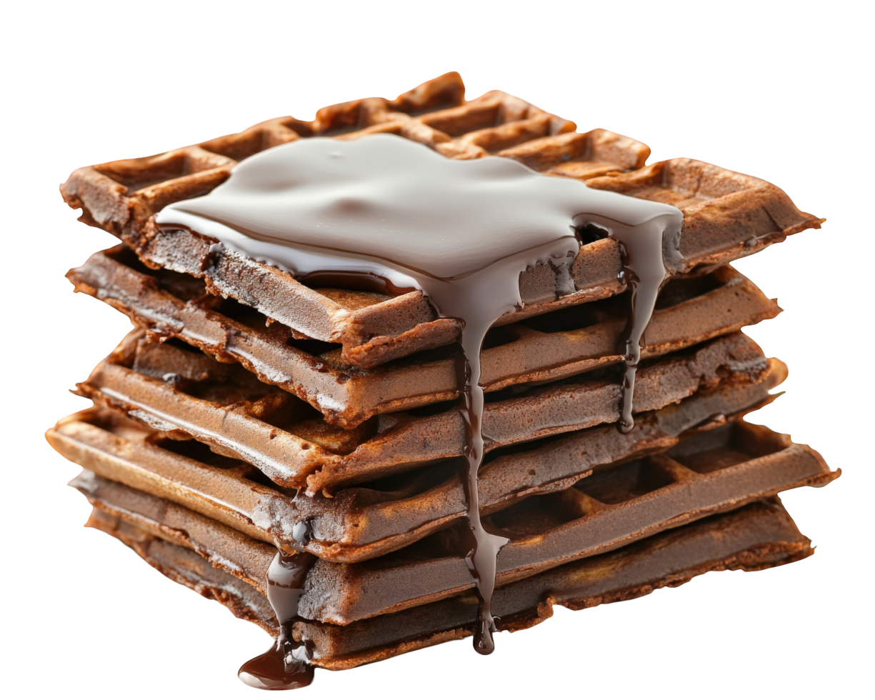 A stack of waffles with chocolate syrup on top png