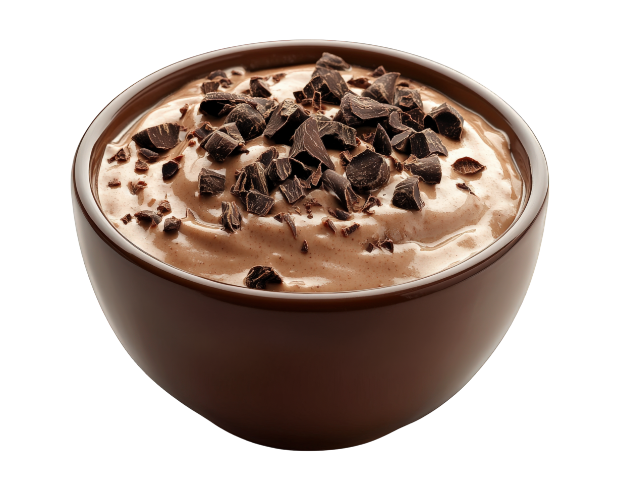 A bowl of chocolate pudding with chocolate chips png