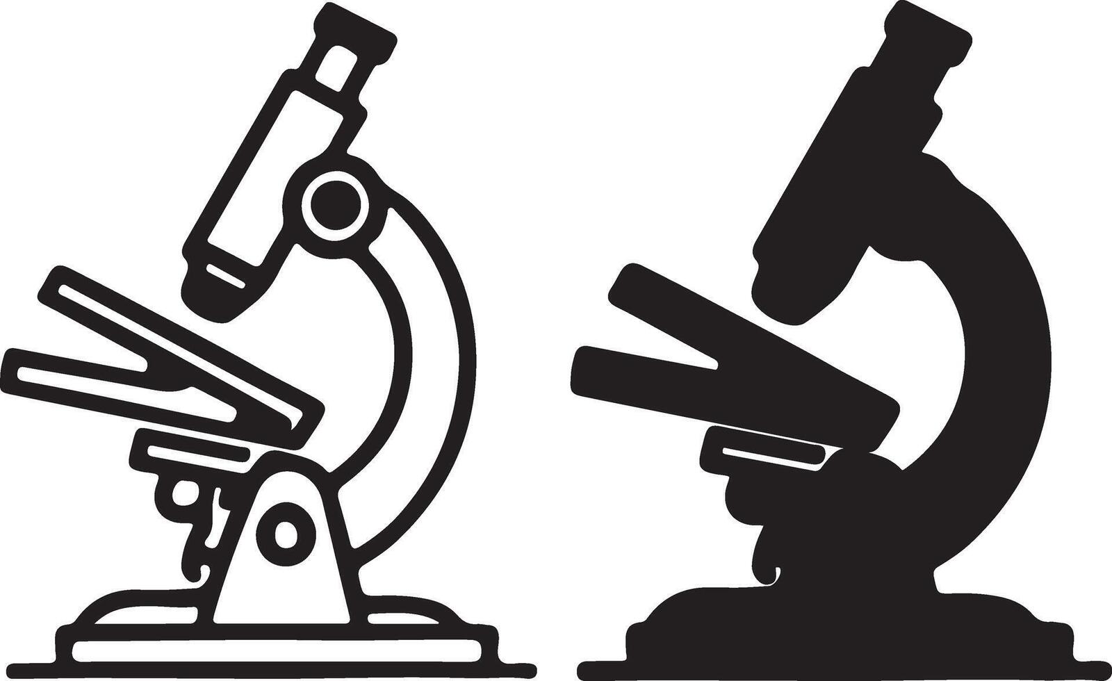 Biological medical lab electric microscope icon. Flat black filled and stroke line art illustration design. vector