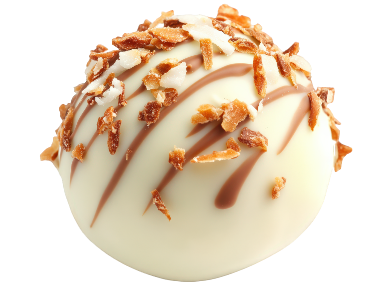 A white chocolate ball with nuts on top png