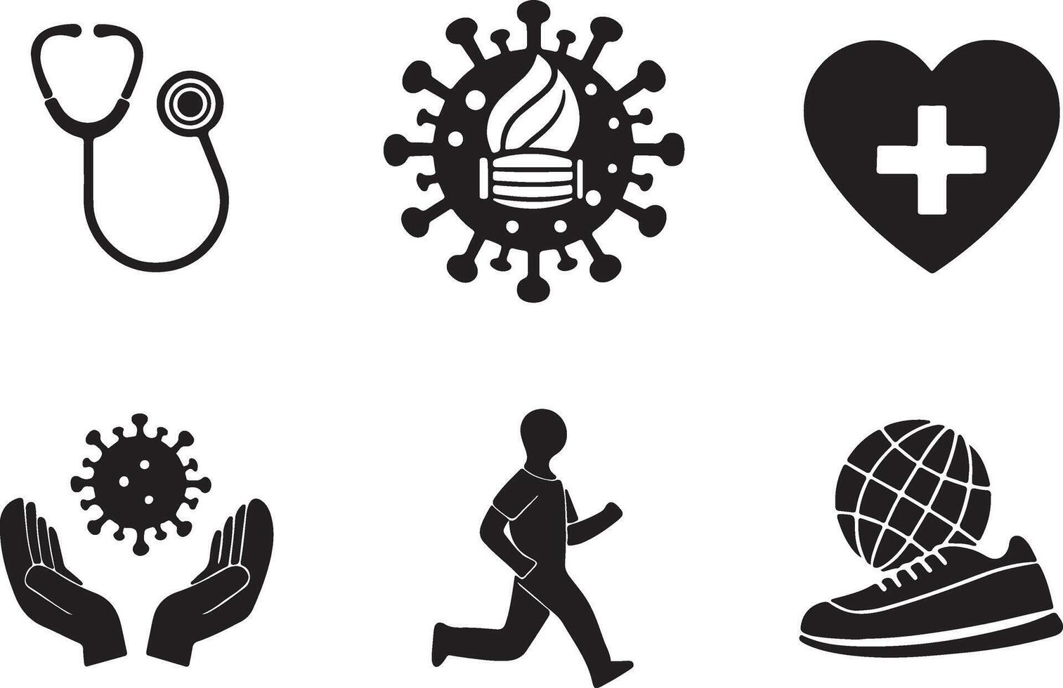 Flat black filled world health day icons set, using solid color illustration, isolated on a white background. vector