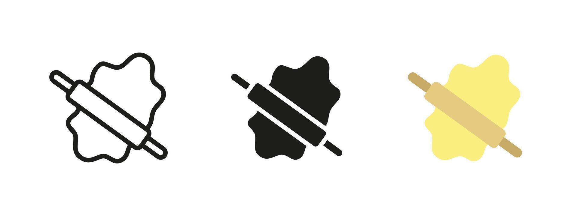 Rolling pin and dough icon. Baking utensil illustration. Cooking and pastry preparation concept. Kitchen tool for kneading and flattening dough. vector