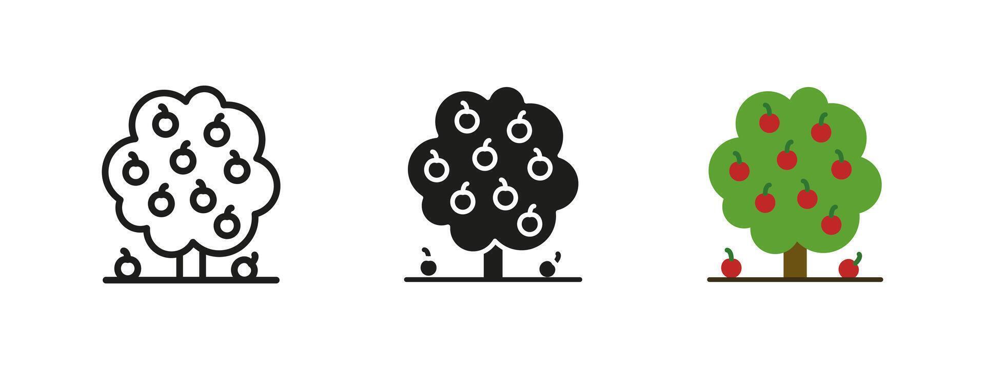 Apple tree icon. Fruit-bearing tree illustration. Symbol of agriculture, harvest and organic farming. Orchard, gardening and natural food production concept. vector