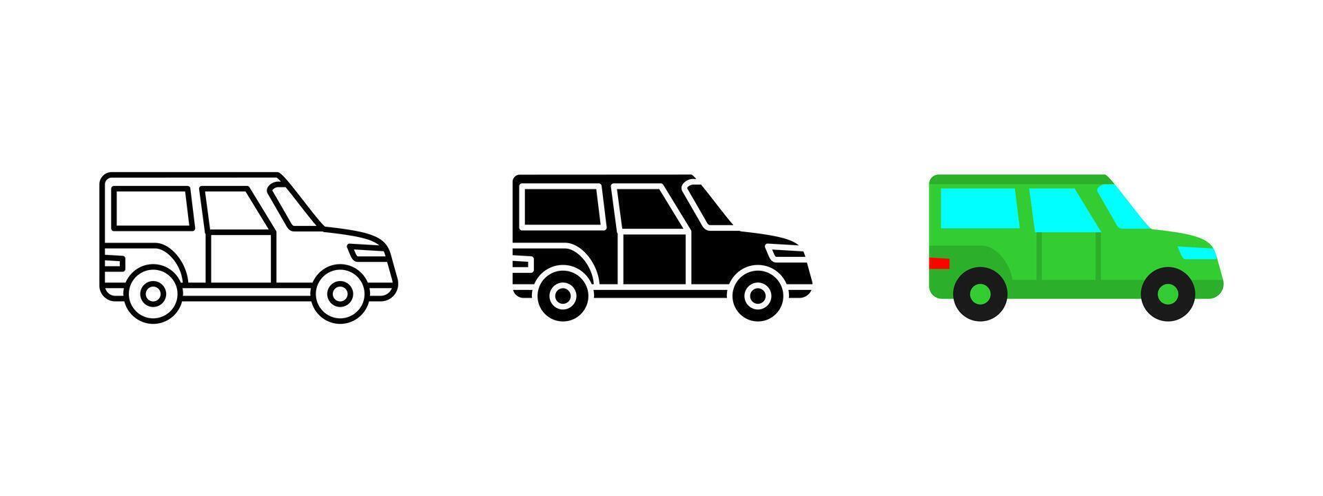 Car icon. Automobile transport illustration. Personal vehicle symbol for road travel, commuting and modern mobility. SUV and transportation pictogram. Urban driving and service concept. vector