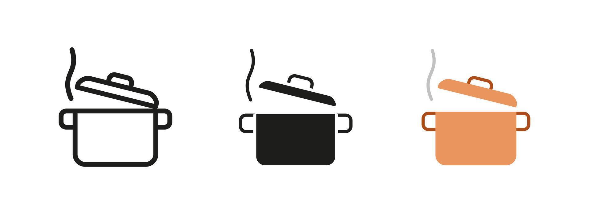 Cooking pot icon. Steaming pot with an open lid illustration. Kitchen and cookware symbol. Food preparation and boiling concept. Home and restaurant meal-making pictogram. vector