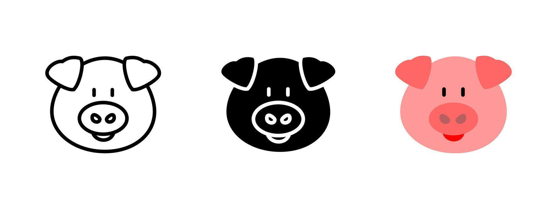 Pig icon. Piggy face with ears and snout illustration. Cute livestock pet symbol. Happy swine sign. Friendly piglet head pictogram. Cartoon farm mascot concept. vector