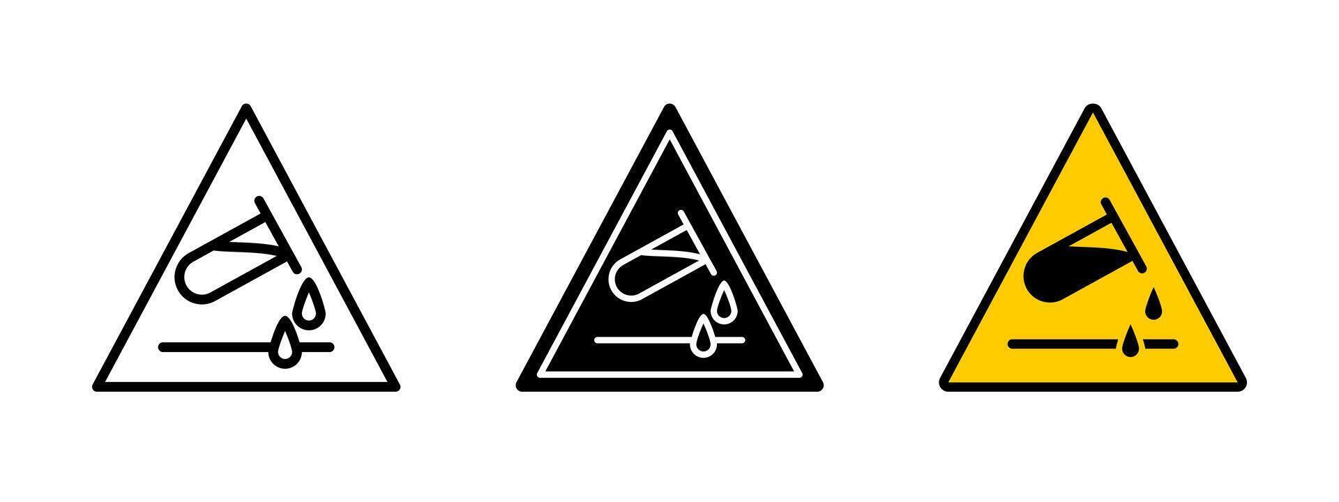 Corrosive substance icon. Chemical hazard warning illustration. Acid spill safety sign for laboratory, industrial caution and toxic material handling. vector