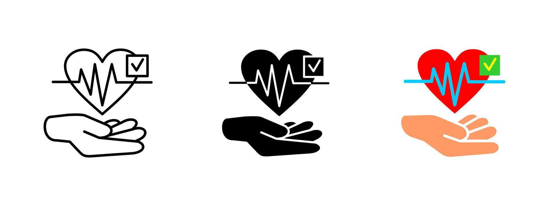 Health care icon. Medical protection illustration. Wellness support and cardiology symbol for healthcare services and life assistance. Heartbeat monitor pictogram. Healthcare insurance concept. vector