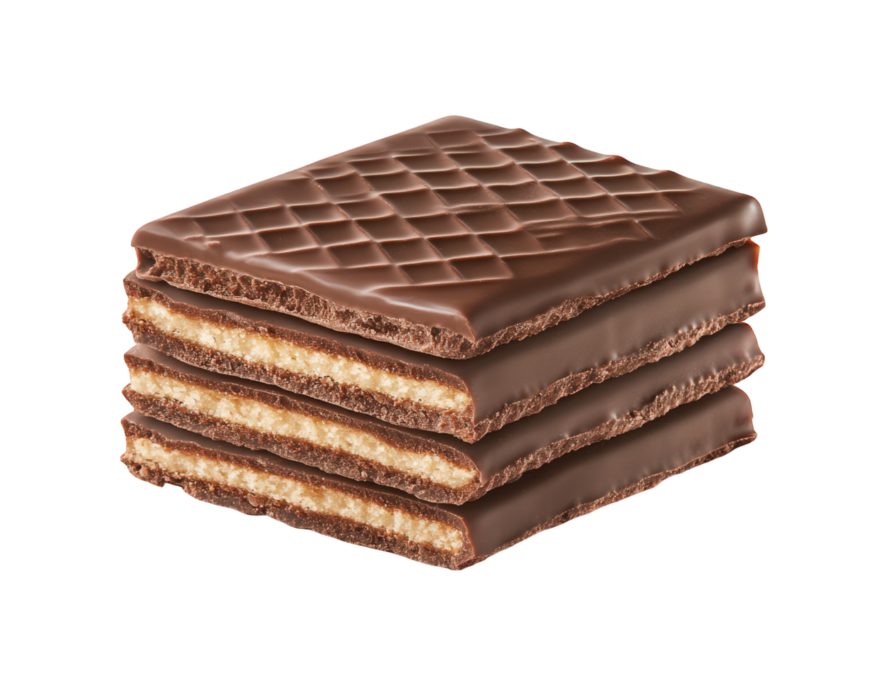 A stack of chocolate biscuits on a black background png
