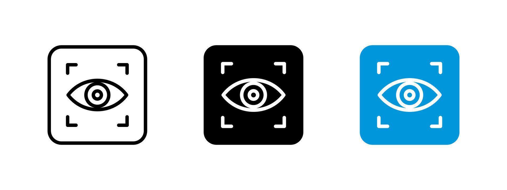 Eye recognition icon. Biometric security illustration. Surveillance and access control symbol for digital identification, safety verification and privacy protection. vector