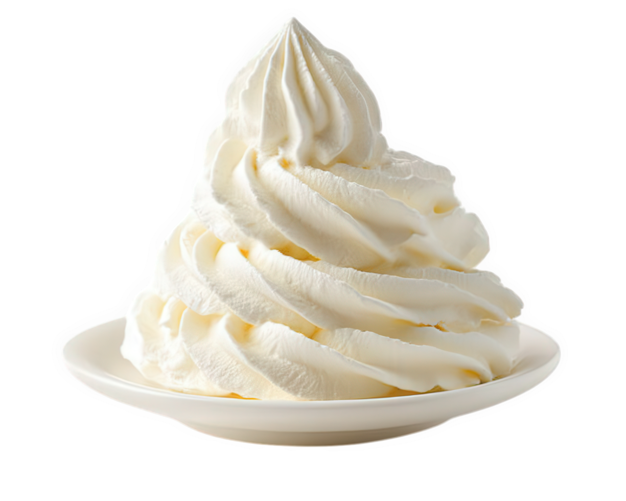 A white dessert with whipped cream on top png
