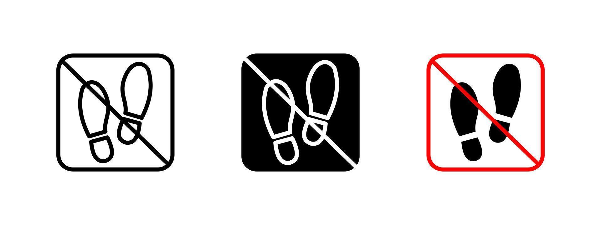 Footprint forbidden icon. No entry illustration. Don't step on sign. Restricted area warning symbol for caution, security enforcement and safety regulations in controlled zones. vector