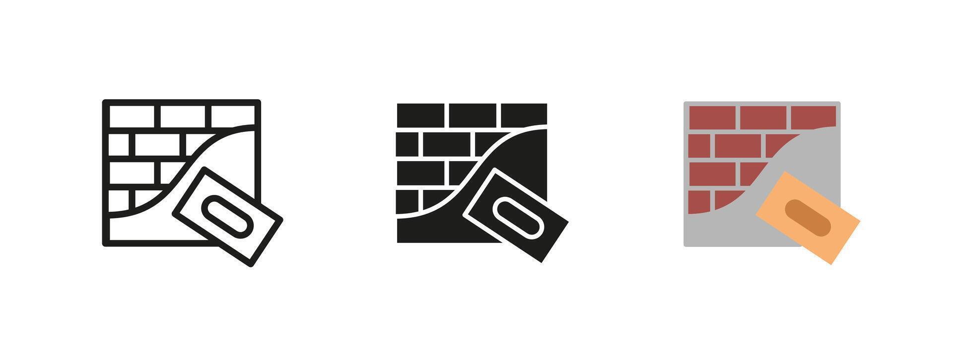 Plastering wall icon. Construction and renovation illustration. Masonry and repair symbol representing process of smoothing and coating building surfaces. Industrial and maintenance pictogram. vector