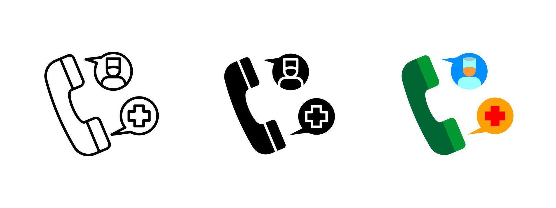 Emergency call icon. Medical consultation illustration. Healthcare communication and support symbol for hospital services. Doctor healthcare consultation pictogram. First aid hotline concept. vector