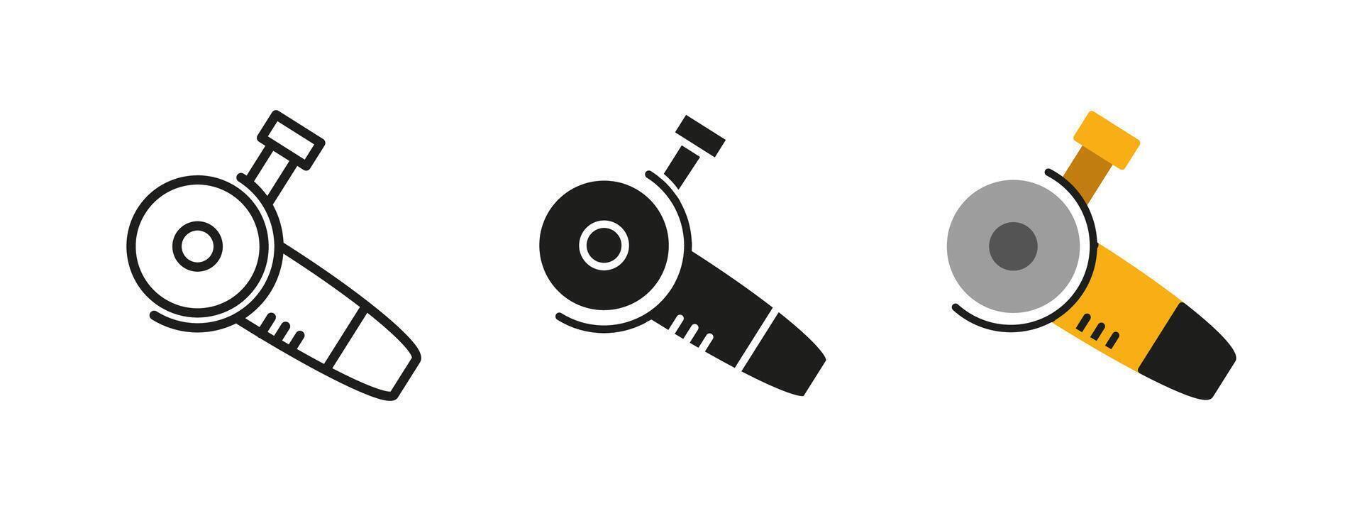 Grinder tool icon. Angle cutting illustration. Powerful electric device for metalworking, construction and DIY projects. Used in renovation, polishing and industrial applications. vector